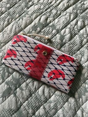 Red Patterned Canvas Zip Wallet - Women Bags